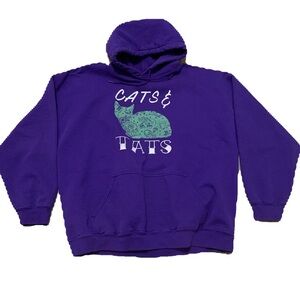 Cats & Tats Vintage Pullover Hoodie Sweatshirt 2X Purple
